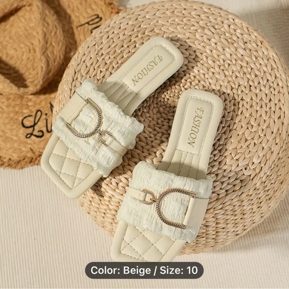 Shoes - Beige Women's Slide Sandals